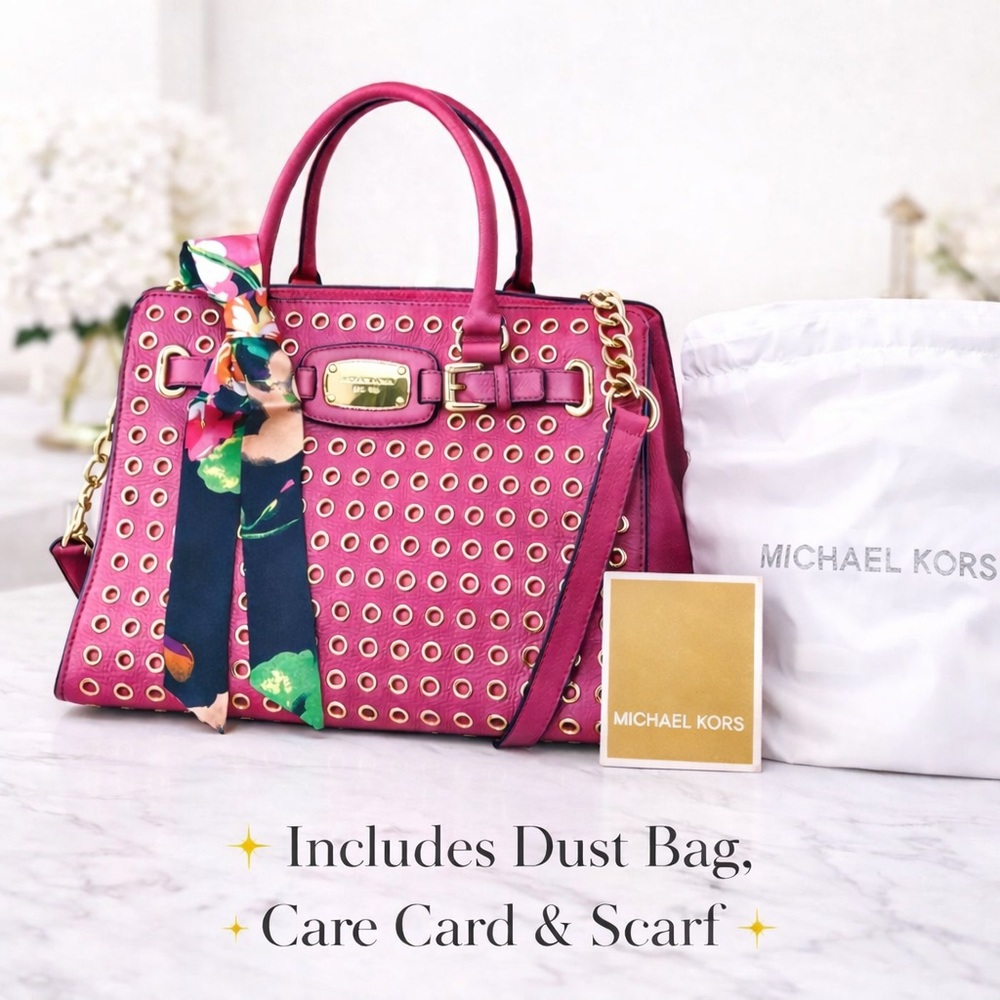 Michael Kors Hamilton Grommet Satchel Hot Pink Leather w/ Dust Bag - Picture 2 of 16